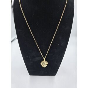 Vintage Gold Tone Filigree Heart Cage Locket Pendant Necklace with Crystal Bell